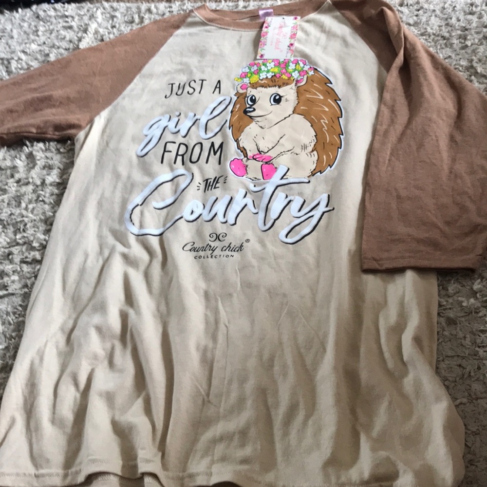 Country Chick country girl hedgehog raglan top tshirt NWT